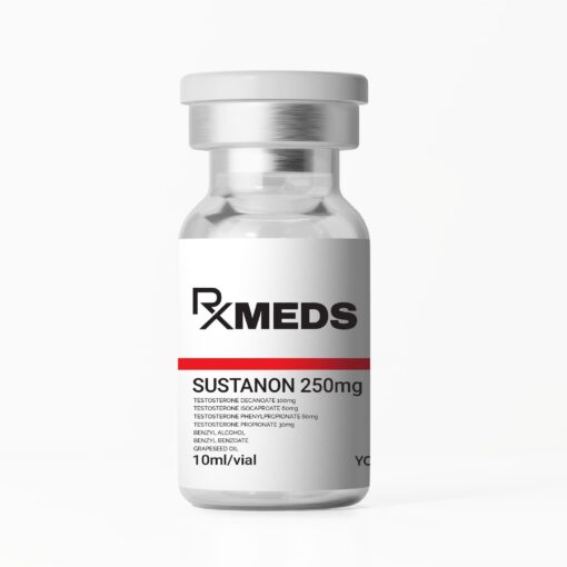 Sustanon 250mg/10ml vial used for testosterone replacement and bodybuilding cycles